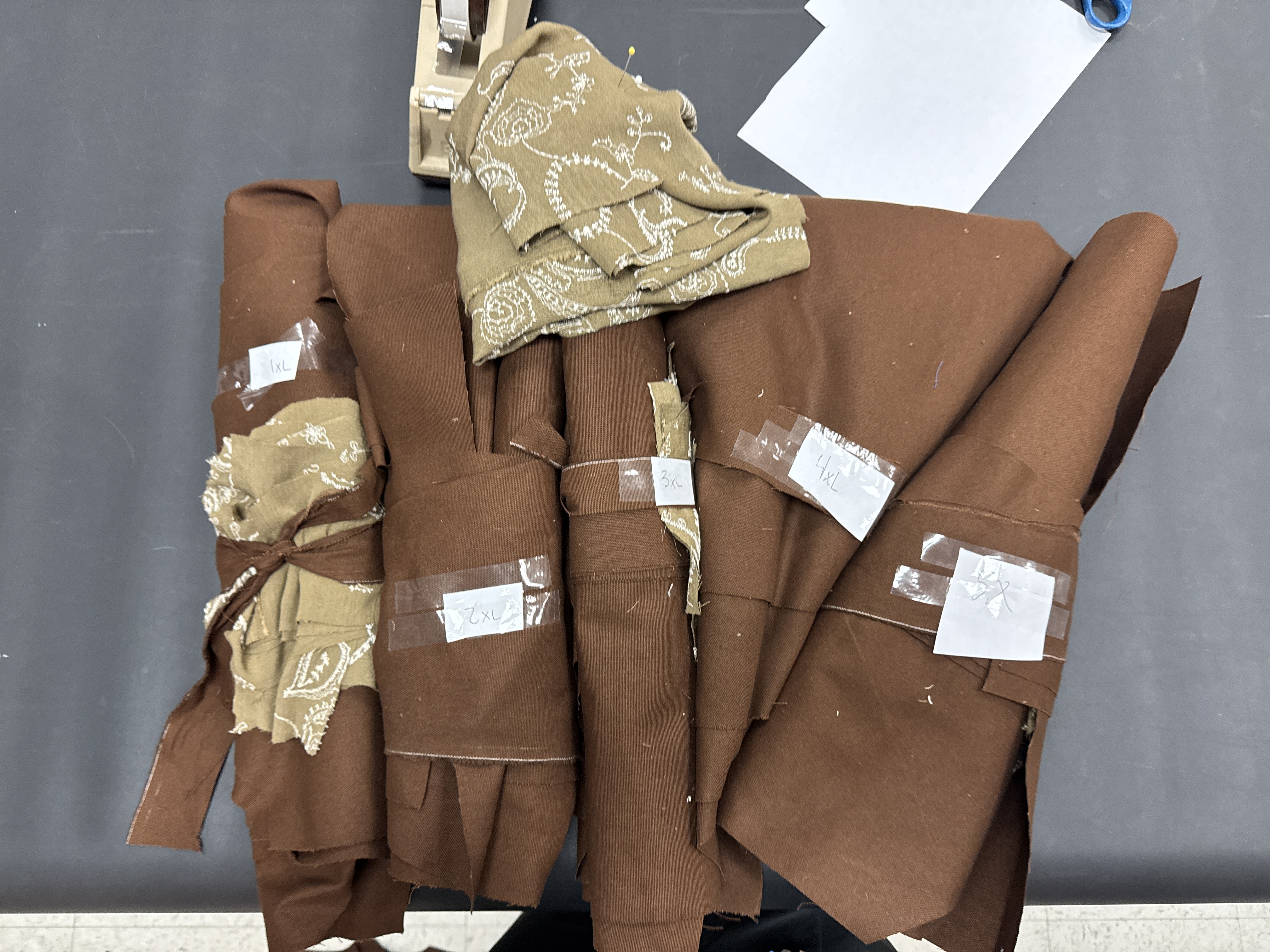 Graded pattern pieces by size