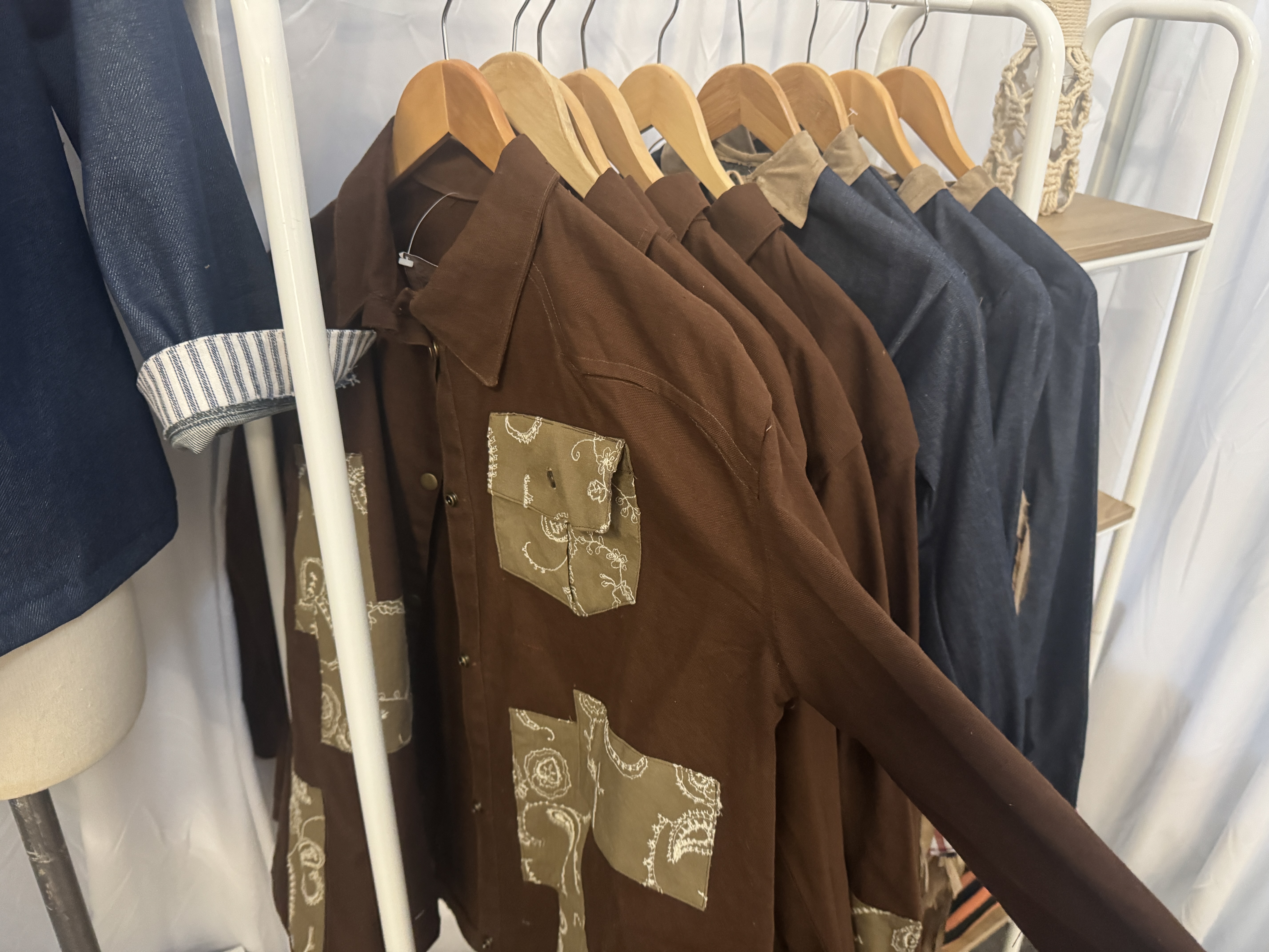 Finished jackets on the rack in the studio